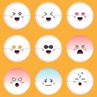 dibujos animados de tabletas saludables con diferentes emociones. vector