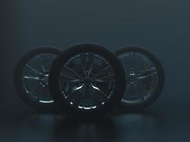 auto wheel with chrome disks close-up on a dark background. 3d render photo