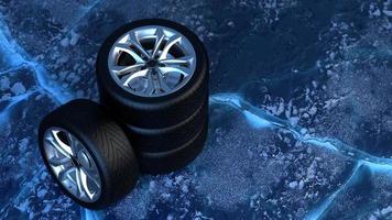 Winter tires on ice. car safety and driving concept photo