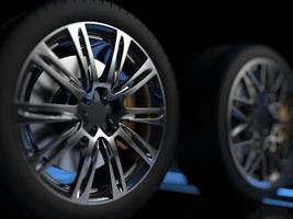 auto wheel with chrome disks close-up on a dark background. 3d render photo