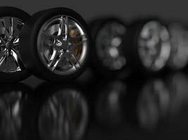 auto wheel with chrome disks close-up on a dark background. 3d render photo