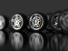 auto wheel with chrome disks close-up on a dark background. 3d render photo