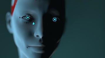 group of robots in female image standing in rows artificial intelligence and robotics concept photo