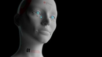 grupo de robots en imagen femenina de pie en filas inteligencia artificial y concepto de robótica foto