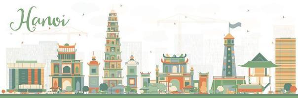 Abstract Hanoi skyline with color landmarks. vector