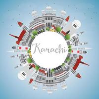 Karachi Skyline with Gray Landmarks, Blue Sky and Copy Space. vector