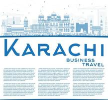 Outline Karachi Skyline with Blue Landmarks and Copy Space. vector