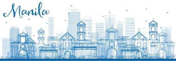 Outline Manila Skyline with Blue Buildings. vector