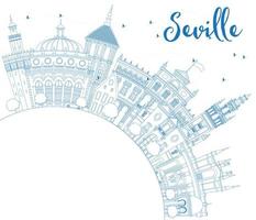 Outline Seville Skyline with Blue Buildings and Copy Space. vector