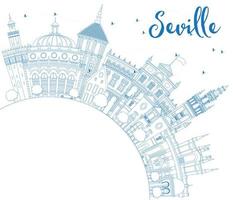 Outline Seville Skyline with Blue Buildings and Copy Space. vector