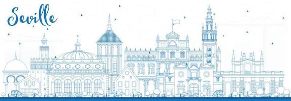 Outline Seville Skyline with Blue Buildings. vector