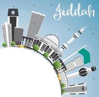 Jeddah Skyline with Gray Buildings, Blue Sky and Copy Space. vector