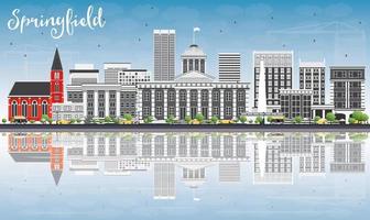 Springfield Skyline with Gray Buildings, Blue Sky and Reflections. vector