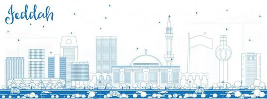 Outline Jeddah Skyline with Blue Buildings. vector