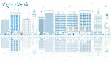 Outline Virginia Beach Skyline with Blue Buildings and Reflections. vector