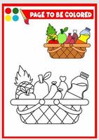 coloring book for kids. basket set with foods vector