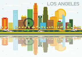 Los Angeles Skyline with Color Buildings, Blue Sky and Reflections. vector