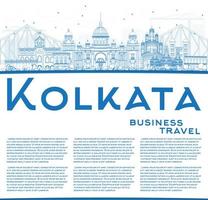 delinee el horizonte de kolkata con puntos de referencia azules y copie el espacio. vector