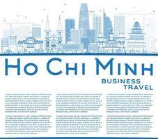 Outline Ho Chi Minh Skyline with Blue Buildings and Copy Space. vector