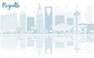 Outline Riyadh skyline with blue buildings and reflections. vector