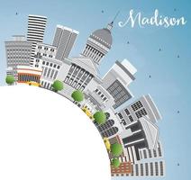Madison Skyline with Gray Buildings, Blue Sky and Copy Space. vector