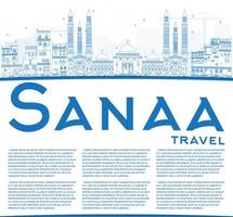 Outline Sanaa Yemen Skyline with Blue Buildings. vector