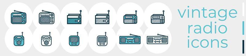 radio icons set - simple line drawing vector