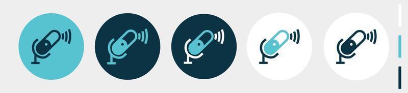 active microphone with signal. podcast icons for broadcast. isolated on white vector