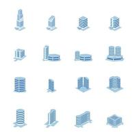 futuristic building, circular and hexagon tower set - tower, apartment, urban constructions, city scape - 3d isometric building isolated on white vector