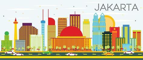 Jakarta Skyline with Color Buildings and Blue Sky. vector