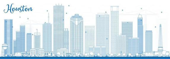 Outline Houston Skyline with Blue Buildings. vector