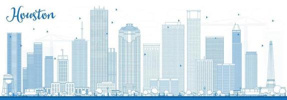 Outline Houston Skyline with Blue Buildings. vector