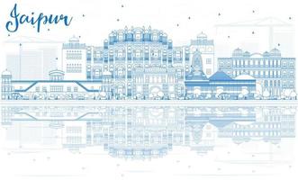 Outline Jaipur Skyline with Blue Landmarks and Reflections. vector