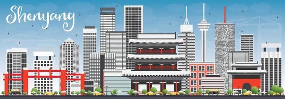 Shenyang Skyline with Gray Buildings and Blue Sky. vector