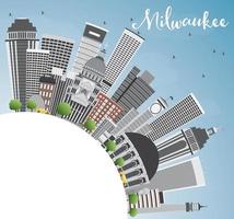 Milwaukee Skyline with Gray Buildings, Blue Sky and Copy Space. vector