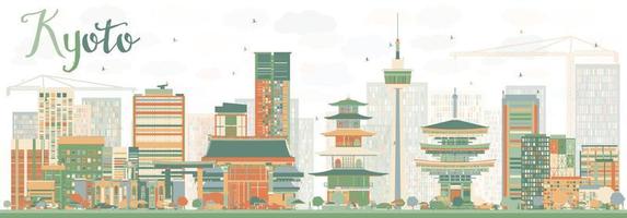 Abstract Kyoto Skyline with Color Landmarks. vector