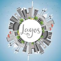 Lagos Skyline with Gray Buildings, Blue Sky and Copy Space. vector