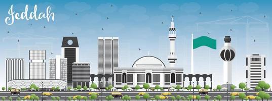 Jeddah Skyline with Gray Buildings and Blue Sky. vector