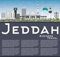 el horizonte de jeddah con edificios grises, cielo azul y espacio para copiar. vector