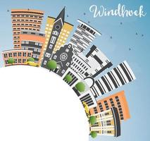 Windhoek Skyline with Color Buildings, Blue Sky and Copy Space. vector