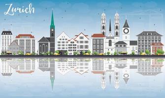 Zurich Skyline with Gray Buildings, Blue Sky and Reflections. vector