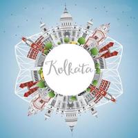 Kolkata Skyline with Gray Landmarks and Copy Space. vector