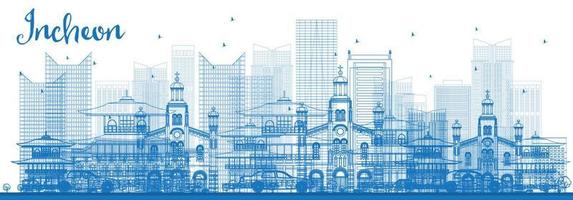 Outline Incheon Skyline with Blue Buildings. vector