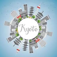 Kyoto Skyline with Gray Landmarks, Blue Sky and Copy Space. vector