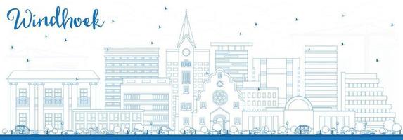 Outline Windhoek Skyline with Blue Buildings. vector