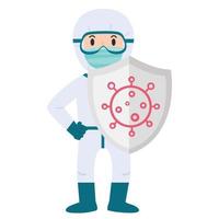 Biosafety worker With Shield cartoon for covid19 vector