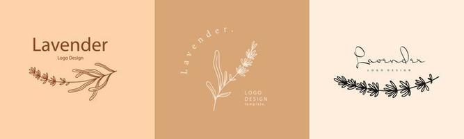 Lavender floral badges and logo. Stamp labels for tag with isolated lavender flower. Hand drawn natural sign for tag product in simple rustic design. Logo design templates for vintage branding