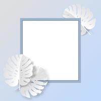 marco cuadrado con patrón de hojas de monstera blanco para el concepto de naturaleza, hoja tropical sobre fondo degradado monocromático, vector o ilustración con estilo de arte de papel foto