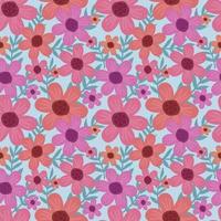 Trendy Floral pattern in the many kind of flowers. Tropical botanical Motifs scattered random. Seamless vector texture. Printing with in hand drawn style on blue background.