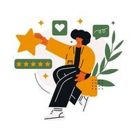Customer review rating. People give review rating and feedback. Flat vector illustration. Customer choice. Rank rating stars feedback. Flat vector illustration isolated on white background